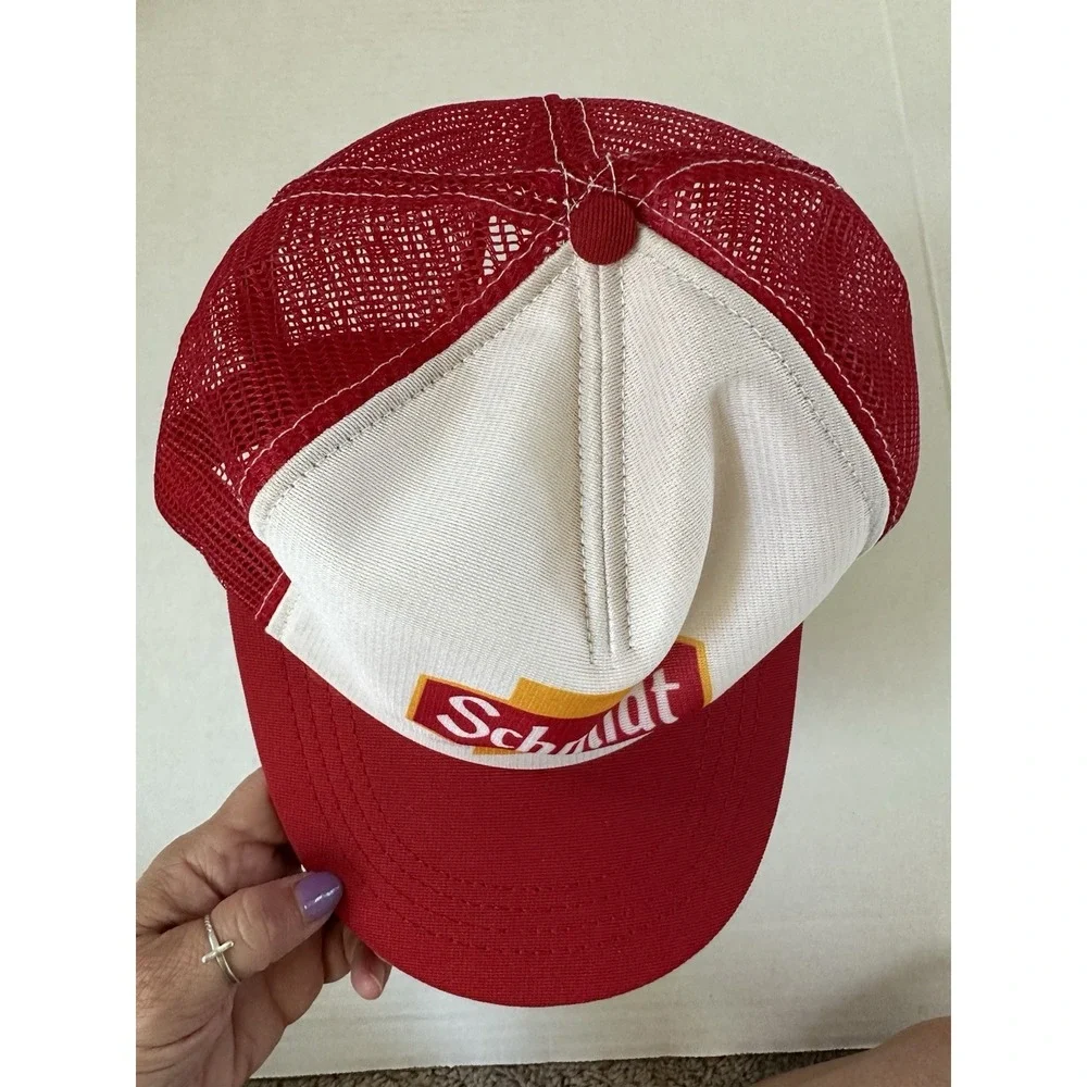 Schmidt Beer Mesh Back Trucker Hat Adjustable Red White Vintage